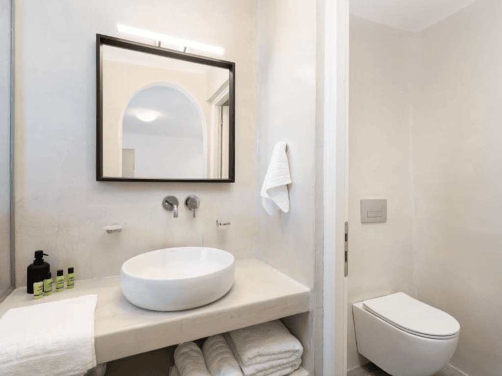 Modern ensuite bathroom in Santorini secret villa Ikaros room